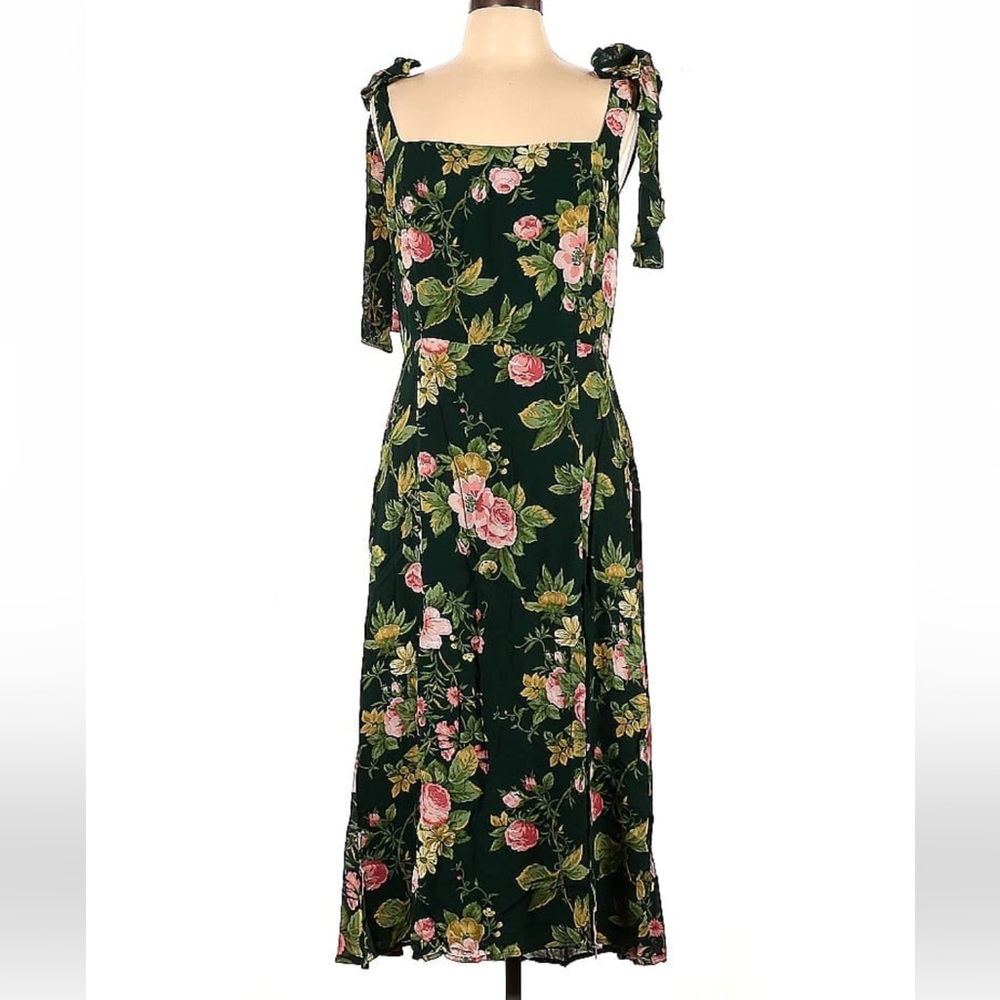 Reformation Green Floral Midi Dress